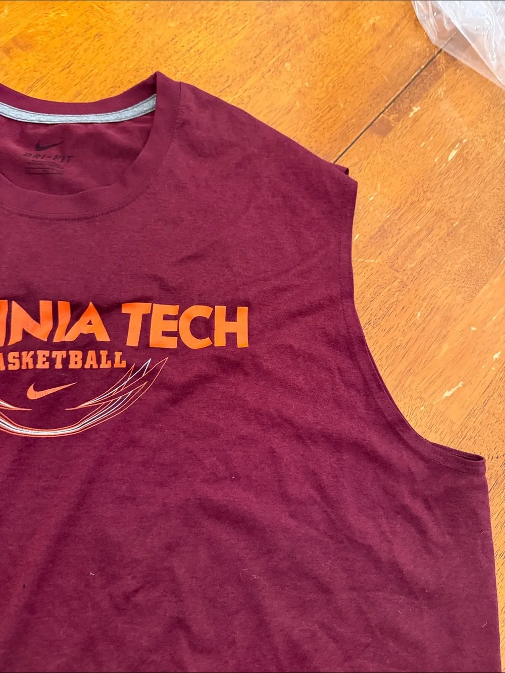 Nike Sleeveless Virginia Tech Basketball Tee - Maroon with Orange Logo xxl
